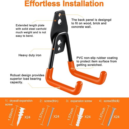 HUPBIPY Heavy Duty Garage Hooks - 12 Pack Steel Wall Mount Storage Organizer for Tools & Bikes