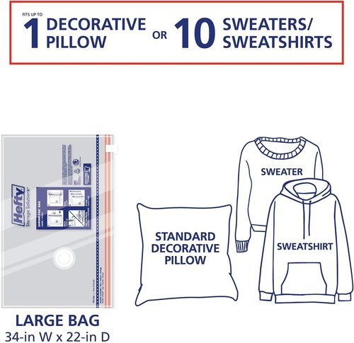 Hefty Shrink-Pak Vacuum Storage Bags - 4 Large Space Saver Bags for Clothes, Pillows & Blankets