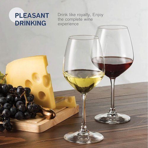 Bormioli Rocco Glass, Drinking Cup, Wine Glasses, 14 Ounces. Laser-Cut Rim For Wine Tasting, Elegant Party Drinking Glassware, Restaurant Quality