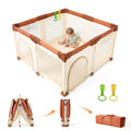 Tinyiota Foldable Baby Playpen - 50x50 Inch Portable Play Yard with Soft Mesh & Storage Bag (Brown)