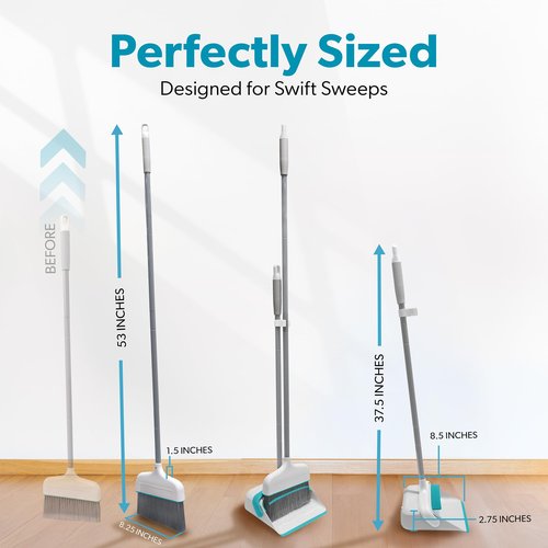 BLACK+DECKER Butler Broom and Dustpan Set for Home, Short Handle, Stand Up and Lightweight Space Saving Dust Pan and Broom Combo for Kitchen, Living Room, Bathroom, Lobby Floor Use