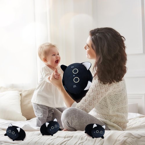 Gudisi Black Cat Plush Stuffed Animals with 4 Kitties Plushies,16" Soft Jumbo Pillow Gifts for Kids Him Her Girlfriend Boyfriend