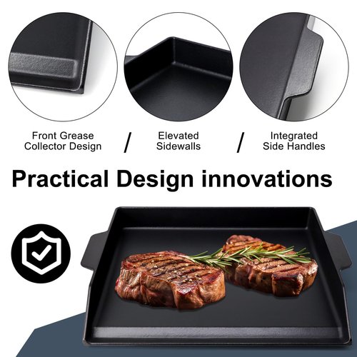 Criditpid Universal Large Cast Iron Cooking Griddle with Extra High Sidewalls for Gas Grills, Charcoal, 20 Inch Blackstone Griddle Pan Griddle Flat Top Grill Plate for 4 Burner Range Oven, 23" x 16"