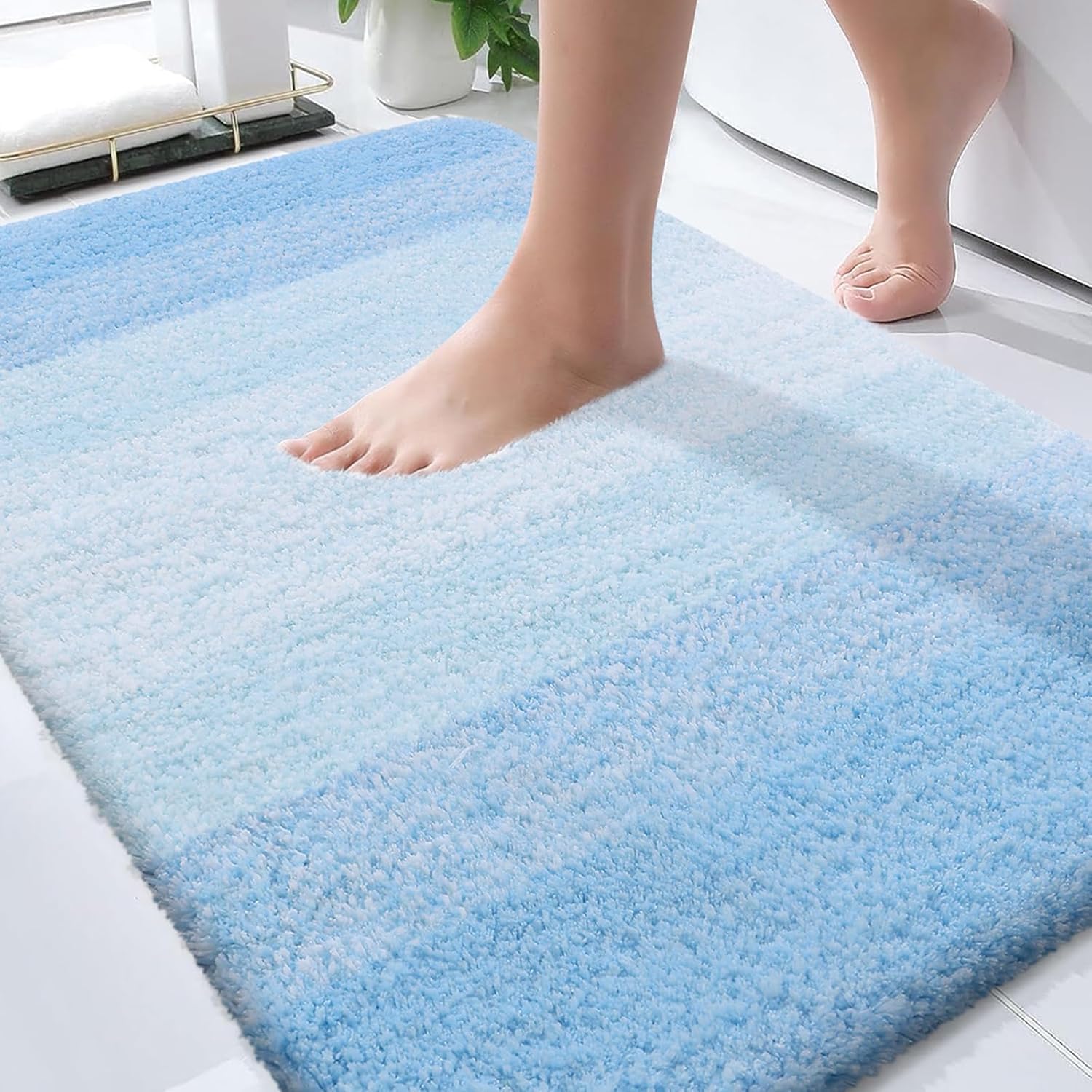 OLANLY Bathroom Rugs - Extra Soft Microfiber Mat | Quick-Dry, Machine Washable, 34x21, Sky Blue