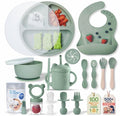 Remonda 23-Piece BPA-Free Silicone Baby Feeding Set | Extra Large Suction Plates, Toddler Bowls, Self Feeding Spoons, and More | Dishwasher Safe| Baby Led Weaning Supplies (Green) A2