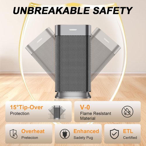 38dB Ultra-Quiet 1200W PTC Ceramic Small Space Heater, 3-Second Rapid Heating 90° Oscillating Portable Heater with Dual Safety for Bedroom Office