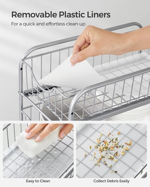 SONGMICS 2-Tier Pull Out Cabinet Organizers, Under Sink Organizer, Bathroom Organizer and Storage, Sliding Basket Drawers, Stackable for Kitchen, Bathroom, Metallic Silver UKCS017E01