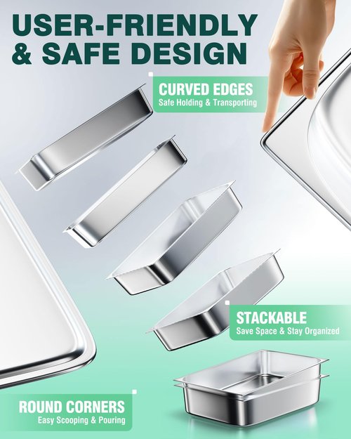 WantJoin Steam Table Hotel Pans 1/1 Full Size 4 Inch Deep 6 Pack, Stainless Steel Metal Tray Sets Food Storage Container for Restaurant Chafing Dishes Commercial Buffet Catering Supplies