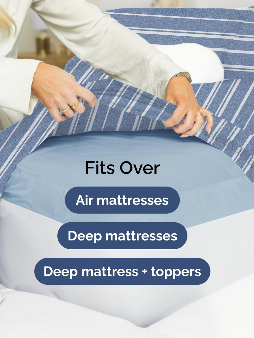 Skiennix Extra Deep Twin XL Sheet Set | 4-Piece Breathable Cooling Bedding - Soft, Wrinkle-Free - Blue Stripes