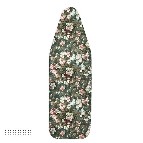 Encasa XO Ironing Board Cover and Pad - Thick 4mm Felt, Heat & Scorch-Resistant, Fits Standard Large Boards 54"x15", Elastic Bungee Cord Tightening, Easy Fit, Stain-Safe Dye, Green Roses