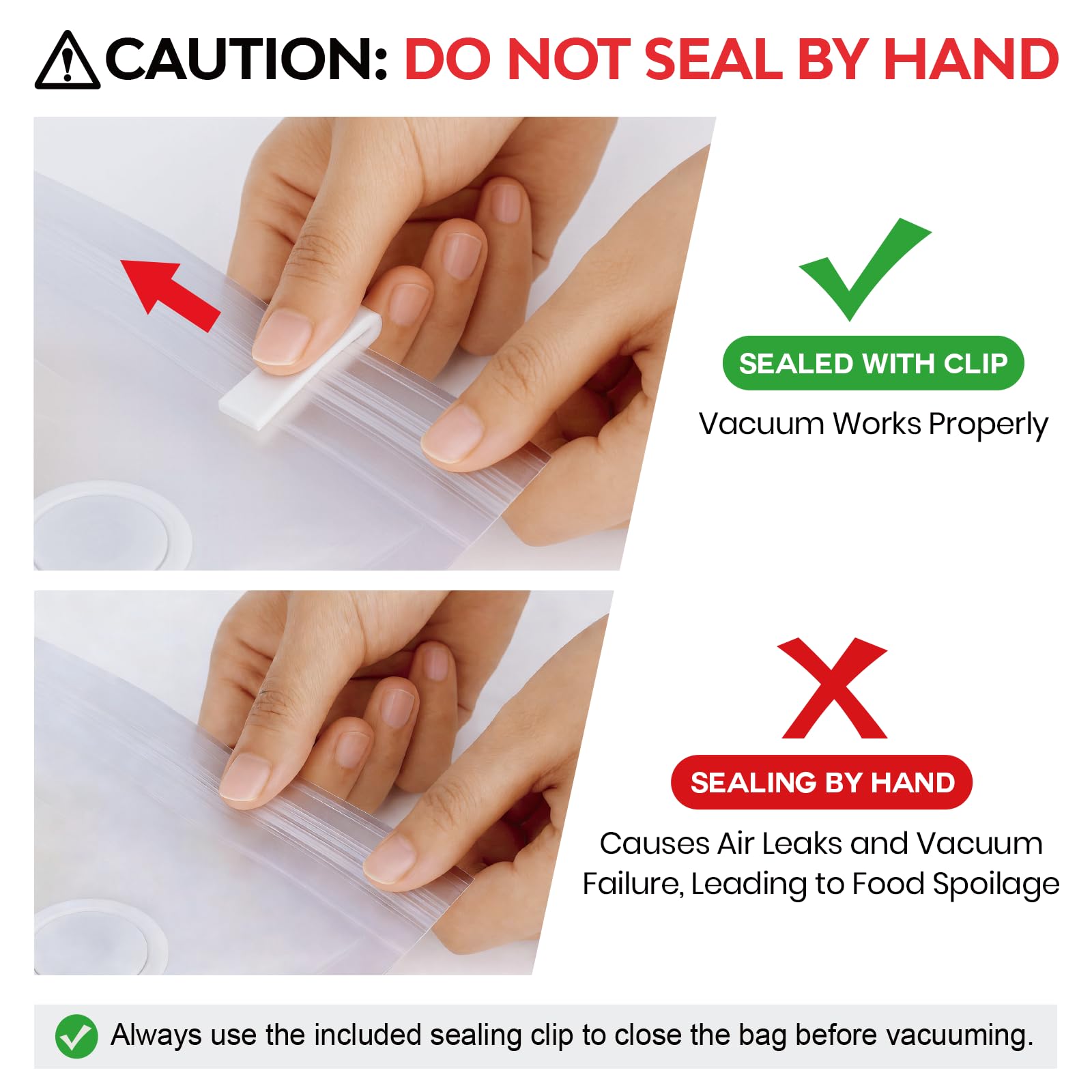Reusable Vacuum Sealer Bags for Food: 20Pcs (10.24 * 11.02in) BPA-Free Vacuum Seal Bags & 5 Seal Clips, Plastic Clear Freezer Safe Vacuum Food Storage Bags, Microwaveable Zipper Bags for Kitchen