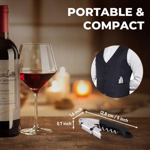 AVERZELLA Wine Key - Heavy Duty Waiter Corkscrew, Premium 420 Stainless Steel Compact Wine Opener with Double Hinged, Foil Cutter and Bottle Opener, Gifts for Servers, Sommelier, Bartenders - Black