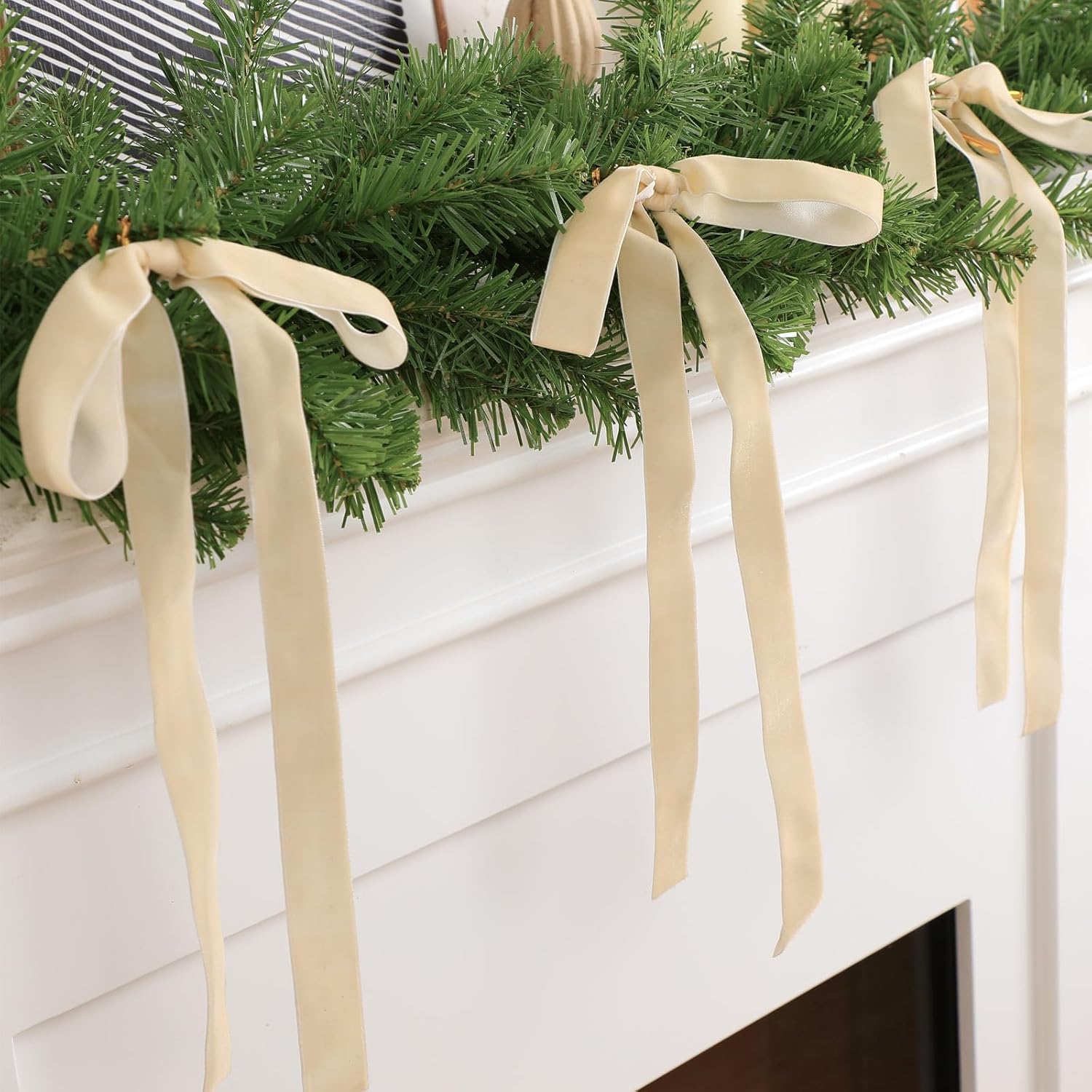 Skiennix 24 Pcs Velvet Bows - Vintage Ribbon Bows for Christmas Tree & Crafts | Beige, 9 x 13 Inch