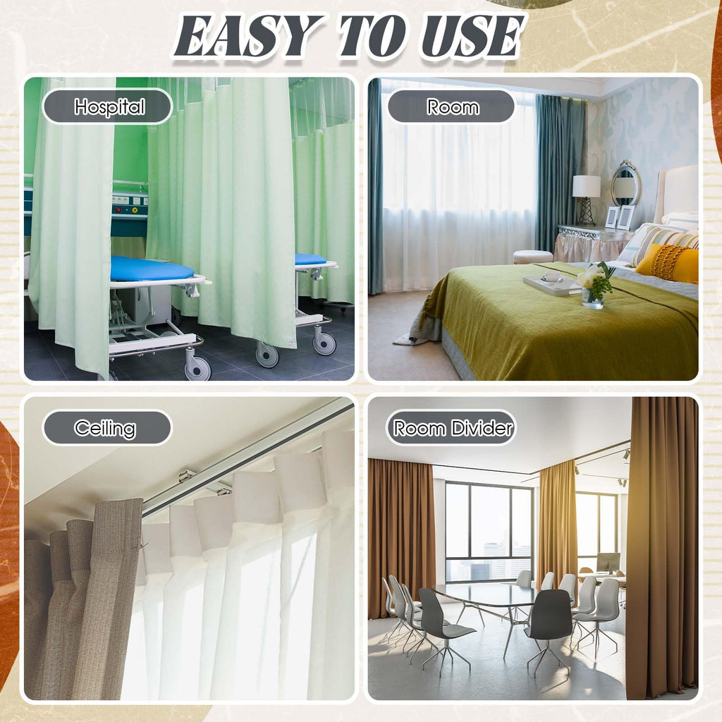 Juexica Ceiling Curtain Track Set White 13.2ft-16.4ft Heavy Duty Ceiling Mount Adjustable Length Curtain Rails with Clips Hooks End Hook for Room Divider