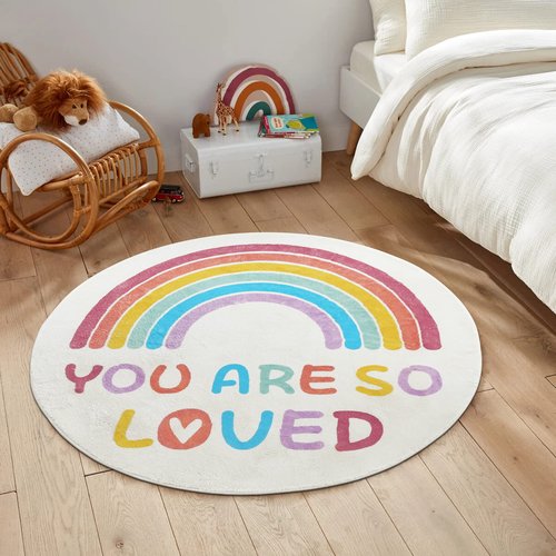 Topotdor Rainbow Round Rug for Girls Bedroom,Colorful Boho Decor Nursery Area Rug,Ultra Soft Machine Washable Kids Play Mat,63" Round