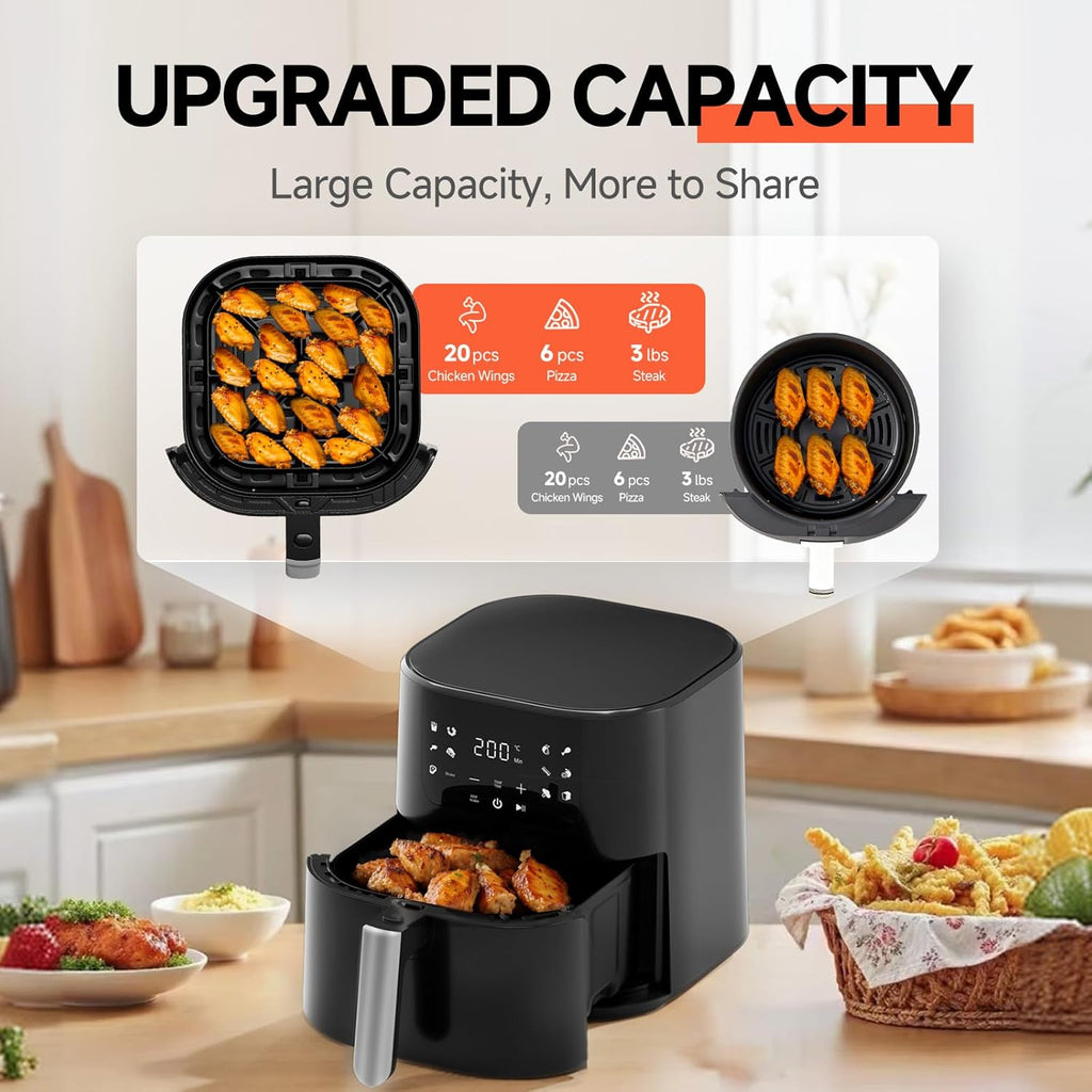 QIDO Air Fryer - 5 QT Compact Airfryer with Touchscreen Controls & Nonstick Basket - Black