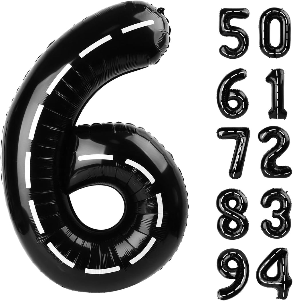Race Car 6 Balloon - 40 Inch Black Number Balloon for 6th Birthday Party Decorations