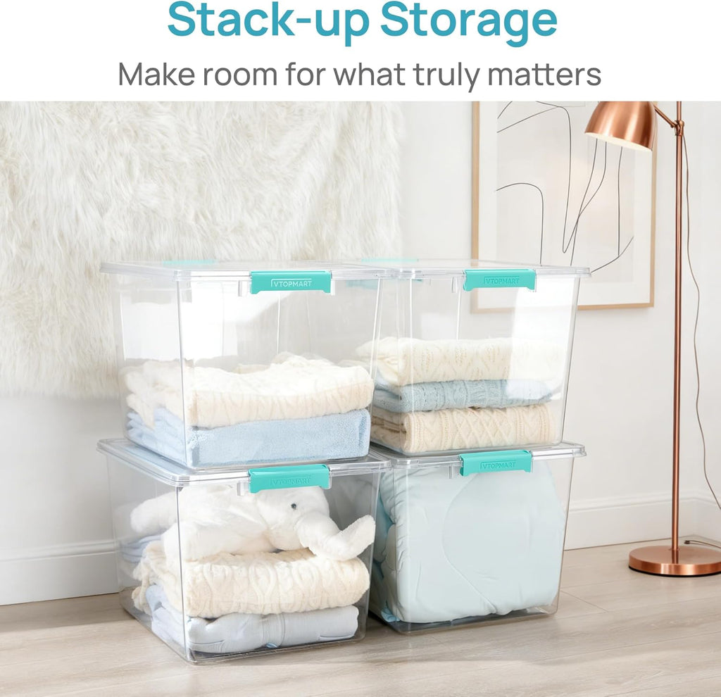 Vtopmart 72 QT Crystal Clear Storage Bins - 2 Pack with Lids | Stackable Plastic Totes for Closet Organization