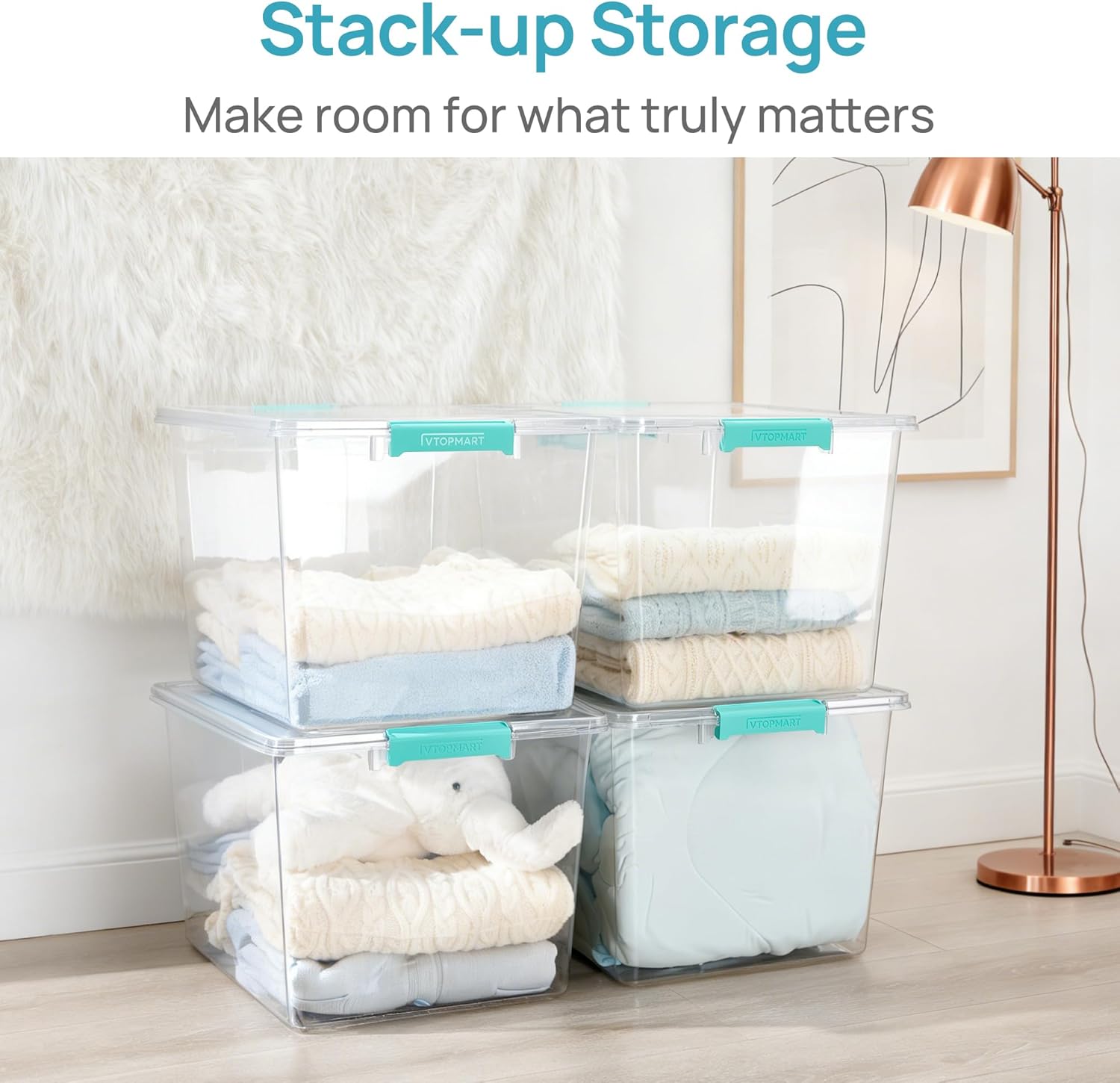 Vtopmart 72 QT Crystal Clear Storage Bins - 2 Pack with Lids | Stackable Plastic Totes for Closet Organization