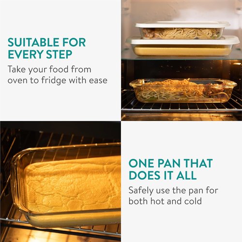 Navaris Glass Baking Dish Set - 4-Piece Casserole Dishes with Lids, 1.7qt & 2.3qt | Oven Safe Bakeware