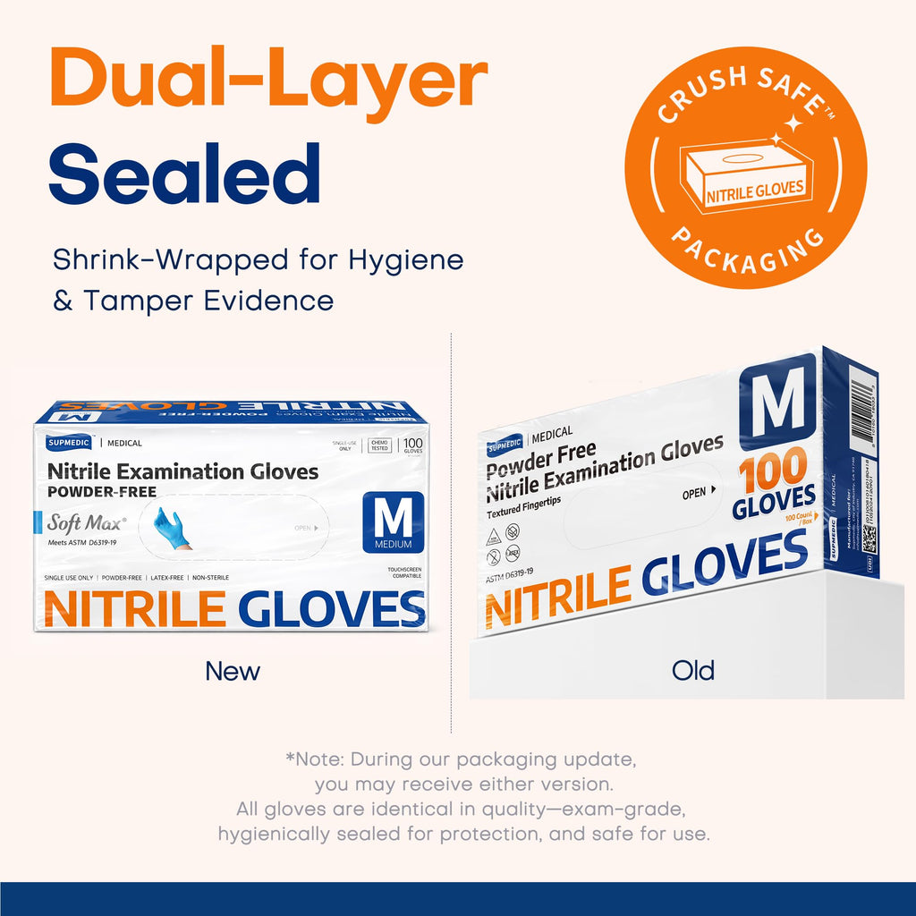 Supmedic Nitrile Exam Glove, 3.5 mil Disposable Medical Gloves Powder-Free Latex-Free Food Safe Cleaning Cooking,1000 pcs Blue (Medium)