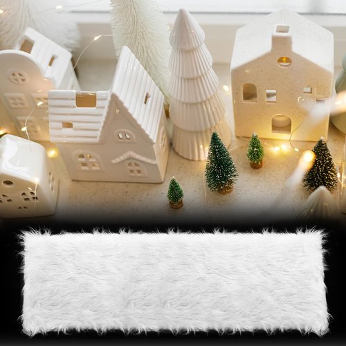 Drydiet 2.6 x 7.9 ft Christmas Fake Snow Blanket for Christmas Village Fuzzy Faux Fur Artificial Snow Blanket White Xmas Table Decor for Xmas Trees Village Display Party Winter Decorations Photo Prop