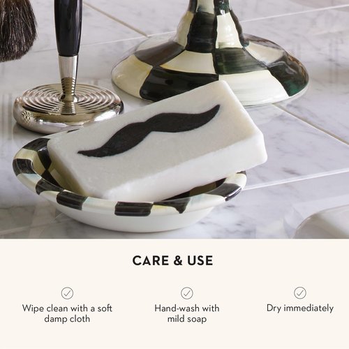 MACKENZIE-CHILDS Enamel Soap Dish, Decorative Soap Holder for Bathroom or Kitchen, Black-and-White Courtly Check