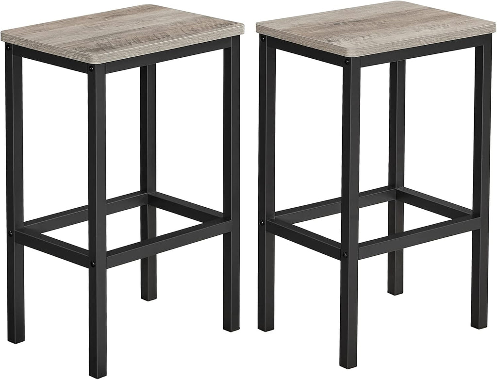VASAGLE Bar Stools - Set of 2 Industrial Kitchen Chairs with Footrest - 25.6 Inch Tall, Greige & Black