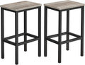 VASAGLE Bar Stools - Set of 2 Industrial Kitchen Chairs with Footrest - 25.6 Inch Tall, Greige & Black