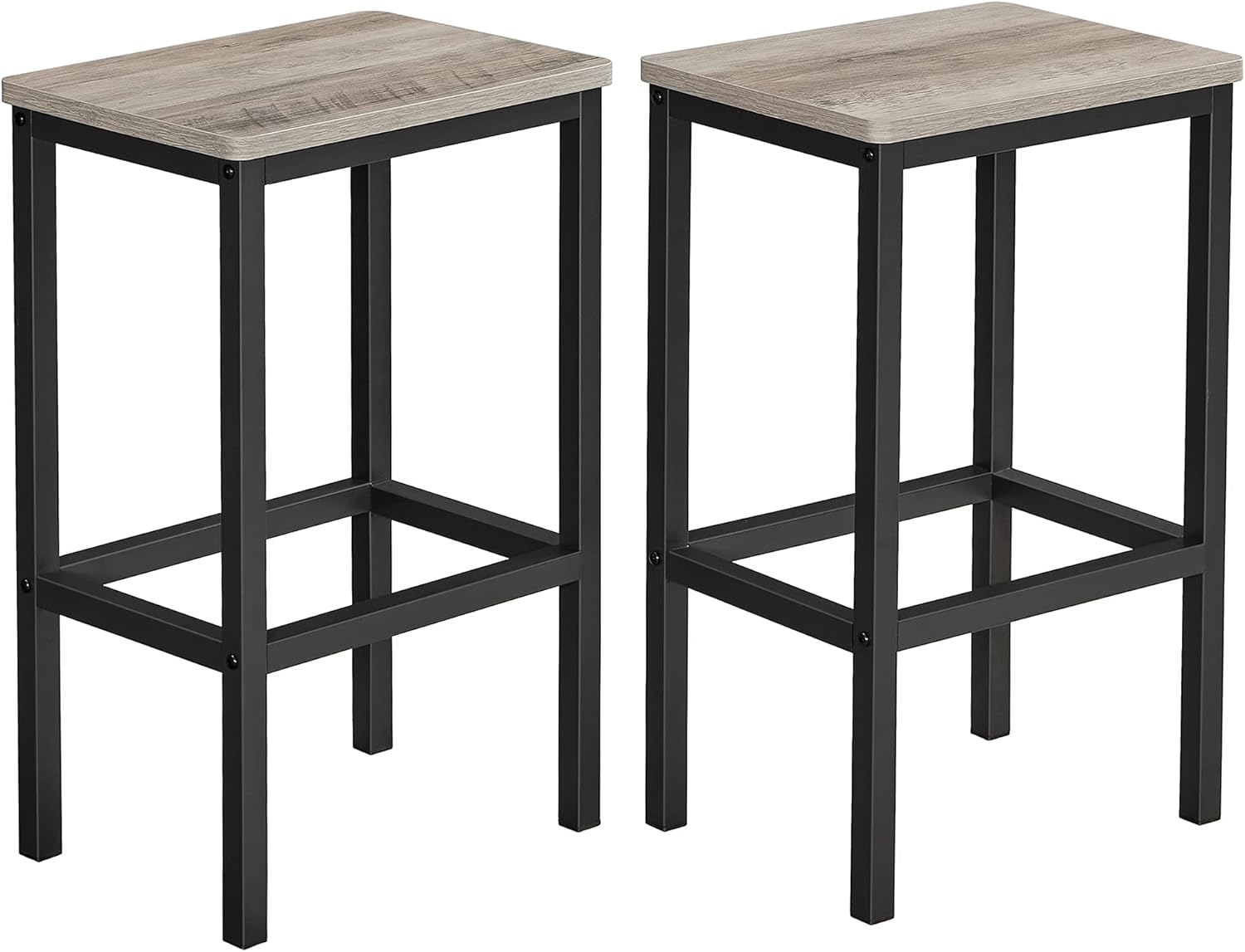 VASAGLE Bar Stools - Set of 2 Industrial Kitchen Chairs with Footrest - 25.6 Inch Tall, Greige & Black