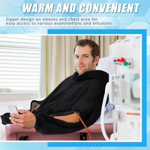 Jeere Dialysis Clothing Sweatshirts with Arm Zipper, Flannel Fleece Oversized Wearable Blanket, Gifts for Dialysis Patients(Black)