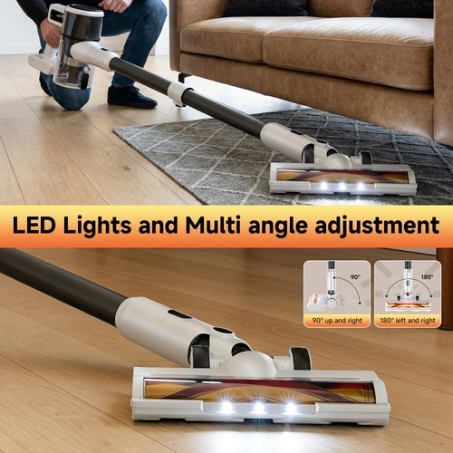 BSNAW Cordless Vacuum Cleaner for Home - Lightweight, Stick Vacuum Clean with Rechargeable Battery, Max 45Mins Runtime, 8 in 1 Handheld Vacuum for Hardfloor & Carpets Pet Hair, White&Yellow