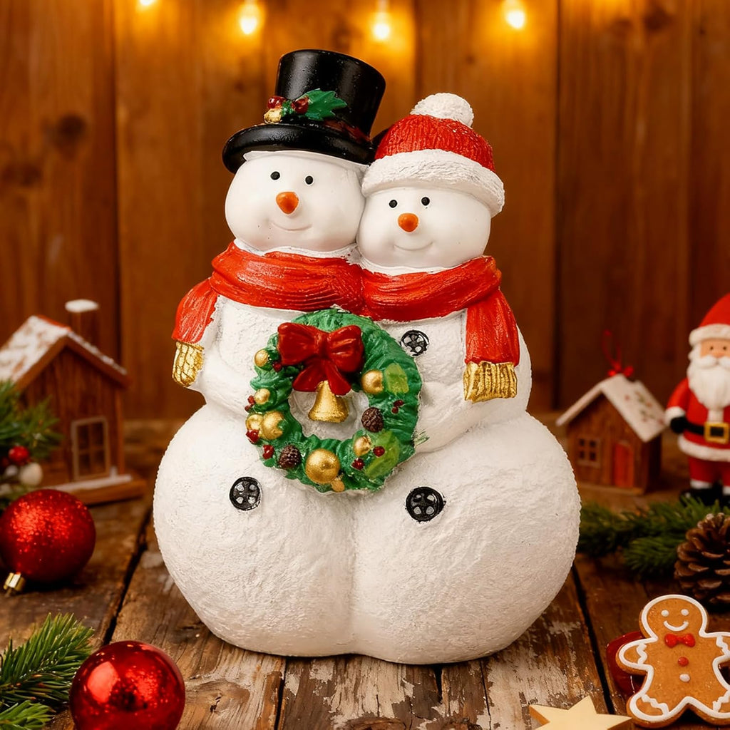 Snowman Couple Figurines - Charming Resin Christmas Decorations | Festive Tabletop Home Decor