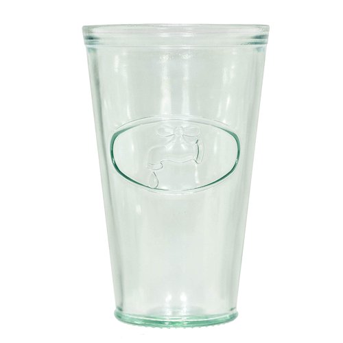Amici Home Water Tap Hiball Glass | 16 Oz | Italian Made, Recycled Glass with Green Tint | Drinking Glass with Embossed Design for Water, Juice, Cocktails (Set of 6)