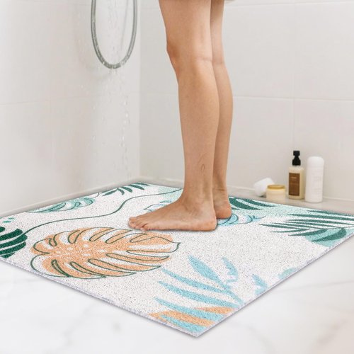 Square Shower Mat, Yonala 24 x 24 Inch Stylish Non Slip Square Bath Mats for Walk in Shower Stall, Soft PVC Loofah Anti Slip Shower Mat for Elderly, Shower Floor Mat for Tile Floor