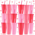 Skylety 24 Pcs Hot Pink Plastic Cups with Lids and Straws 24 oz Hot Pink Reusable Tumbler Party Supplies for Drinks Cups Bulk for Wedding Bridal Baby Shower Birthday