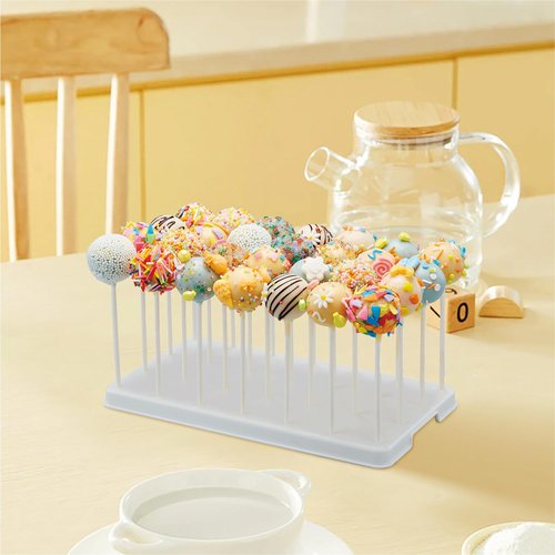 28 Holes Cake Pop Stand for Cake Pops, Lollipop Hold Stand, Cake Pop Display Holder, Candy Pop Holder with 100 Pcs Cake Pop Sticks, 100 Pcs Cake Pop Bags, 100 Pcs Gold Twist Ties(White)