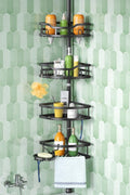 HAMITOR Corner Shower Caddy - Rustproof 4-Tier Bathroom Organizer for Shampoo & Soap | Adjustable 47-121 Inch Black Rack