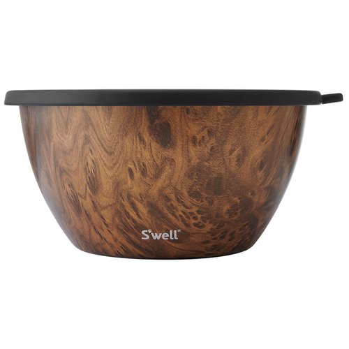 S'well Stainless Steel Salad Bowl Kit XL 184oz, Teakwood, Includes 5oz Canister For Dressing, Serving Utensils, and Removable Tray, Leakproof, Easy to Clean, Dishwasher and Refrigerator Safe
