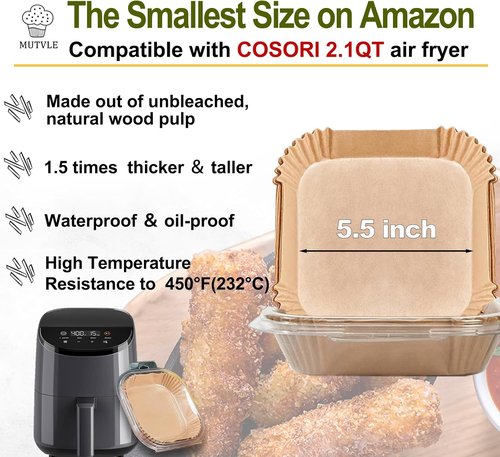 Cosori Small Air Fryer Liners - Disposable 5.5 Inch for 2.1QT, 2.6QT, 3QT & Mini Fryers