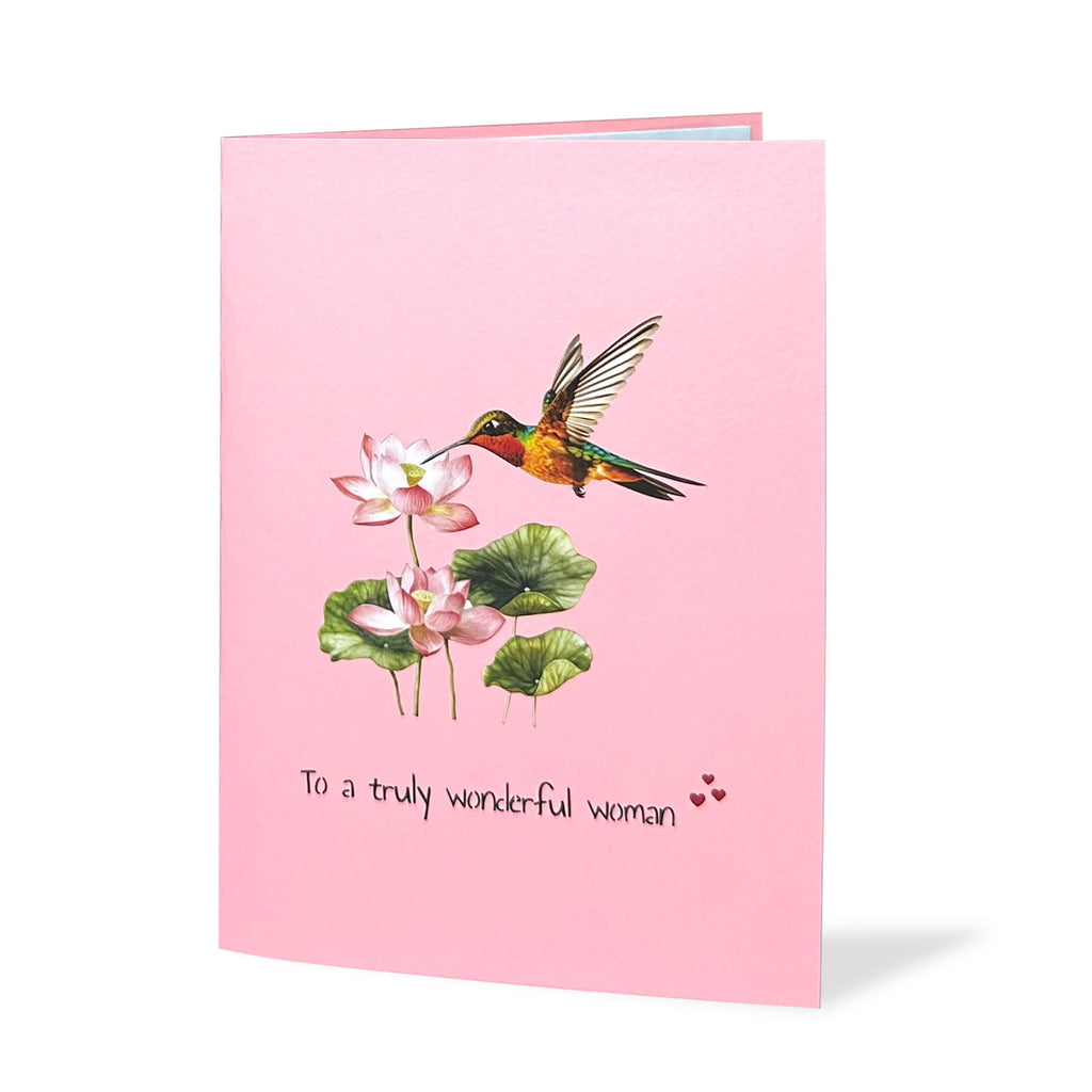 Pop Up Birthday Cards for Women, Hummingbird 3D Birthday Card, Beautiful Hummingbird and Lotus with Koi Fish Design, Pop Up Cards All Occasion for Mother, Mom, Her, Granmother and Daughter, Mothers Day Card