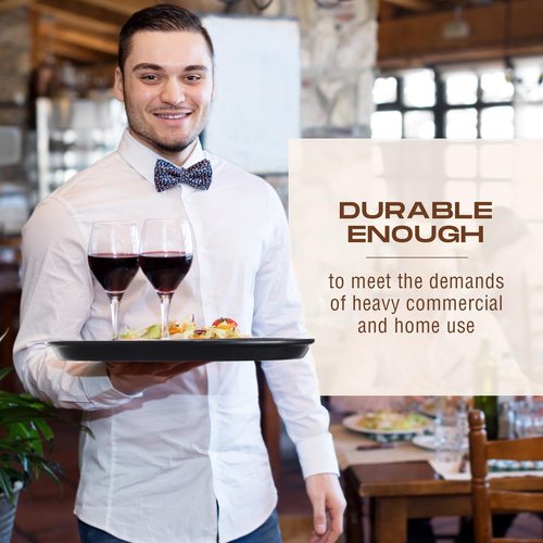 Zopeal 8 Pcs 16 Inch Round Restaurant Serving Trays Non Slip Surface Black Serving Plastic Food Meals Server Tray for Halloween Party Bar Restaurant Cocktail Cafeteria