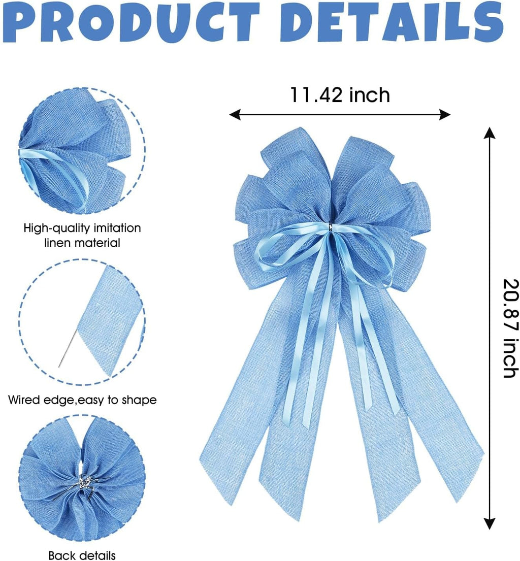 YKW Large Baby Blue Burlap Bow - 20x11 Inch Farmhouse Wreath Decor & Tree Topper