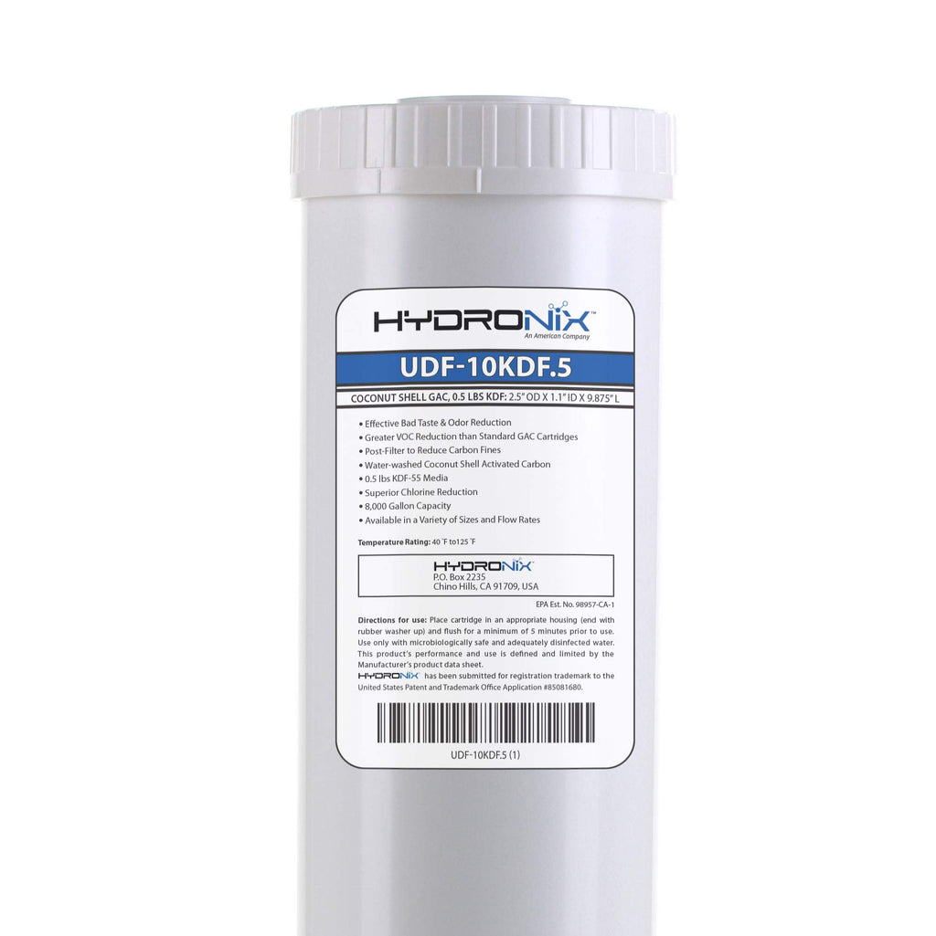 Hydronix HX-UDF-10KDF.5/3 Chlorine Cto Heavy Metals Bacteria Scale Reduction Water Filter with 0.5 Lb KDF, 2.5" x 10", 3 Pack, White