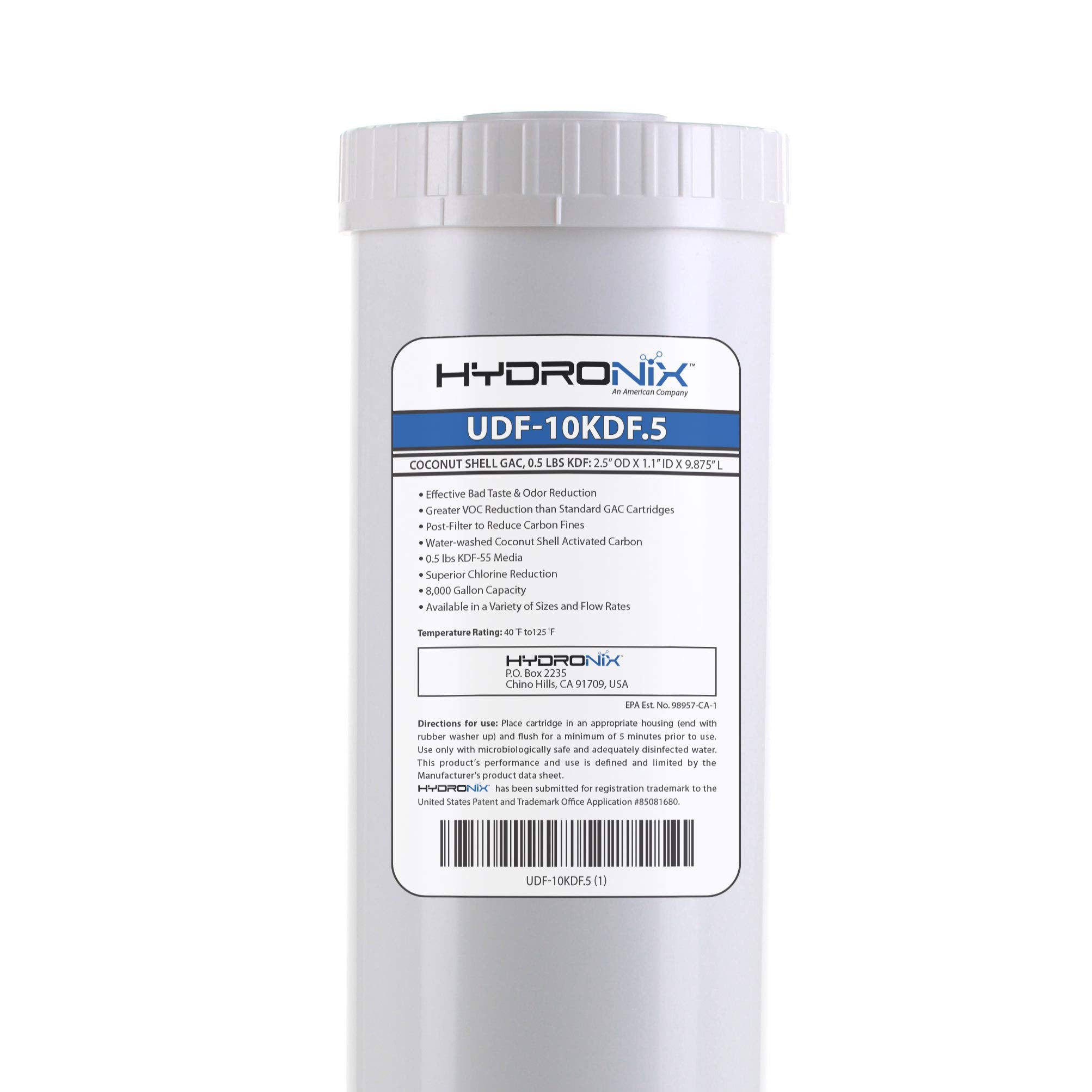 Hydronix HX-UDF-10KDF.5/3 Chlorine Cto Heavy Metals Bacteria Scale Reduction Water Filter with 0.5 Lb KDF, 2.5" x 10", 3 Pack, White
