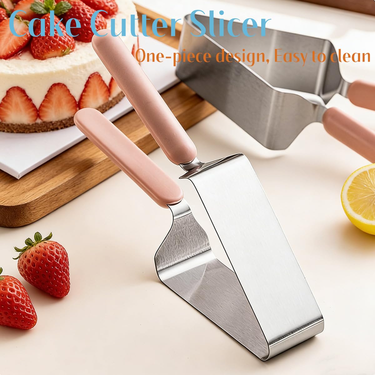 SerniaXin Stainless Steel Cake Cutter for Wedding, Birthday, Baking - Heavy-Duty Rust-Proof Blade with Double Non-Slip Ergonomic Handle, Safe Pastry & Pie Slicing Tool (1)