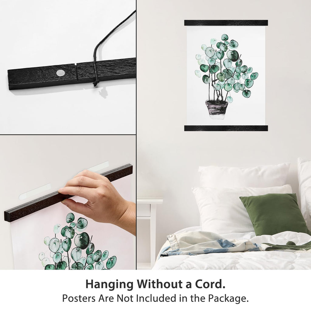 Magnetic Poster Hanger Frame for 38x24 38x25 38x50 Movie Music Posters Wall Art, Black Wood Picture Frames for Large Canvas Diamond Map Decor, Living Room Calendar Banner Tapestry Photo Hanging Stand