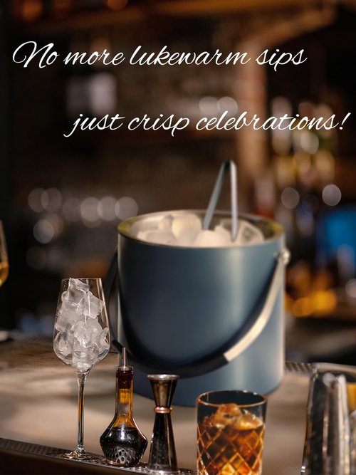 Bakpoco 4L Ice Bucket with Silicone Lid, Scoop, Tongs & Strainer, Stainless Steel Double Wall Insulated Ice Buckets for Parties & Cocktail Bar, Outdoor Champagne Ice Container Bin, Navy