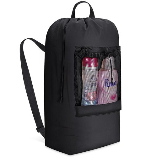 Lifewit Laundry Bag, Extra Large Laundry Backpack with Shoulder Straps and Mesh Pocket for Laundromat, Heavy Duty Laundry Bag Backpack for Dirty Clothes for College Dorm/Travel/Apartment, 90L, Black