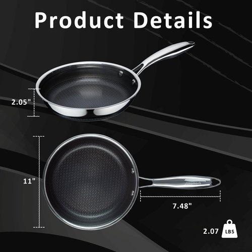 SAKAMOSH 11" Non Stick Frying Pans, Hybrid Ceramic Stainless Steel Pan, Skillet with Stay-Cool Handle, Non Toxic, PFAS PFOA PTFE Free, Dishwasher & Oven Safe, Induction, Compatible with All Cooktops